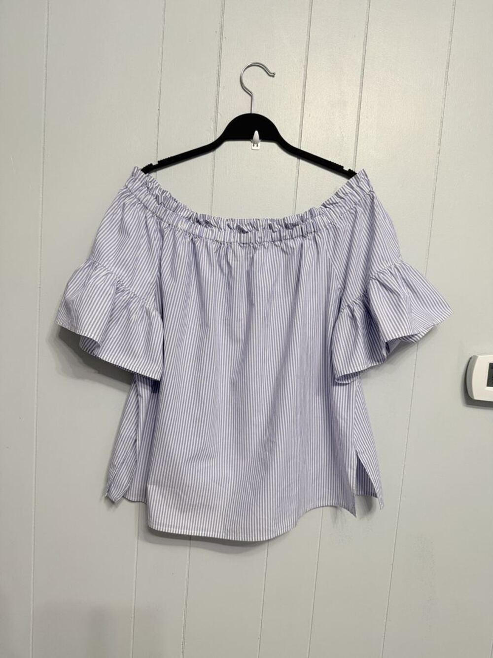 Kate Spade Striped Off The Shoulder Ruffle Sleeve Top XL